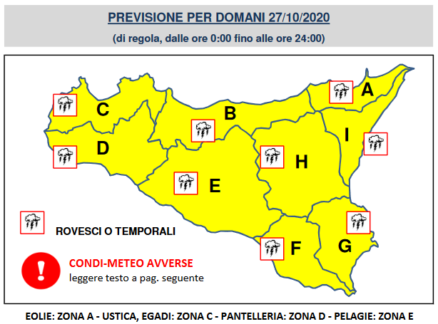 meteo sicilia allerta gialla 27 ottobre