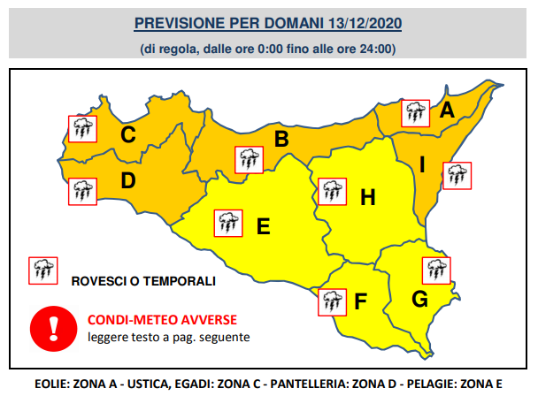 Meteo sicilia domani allerta arancione 13 dicembre