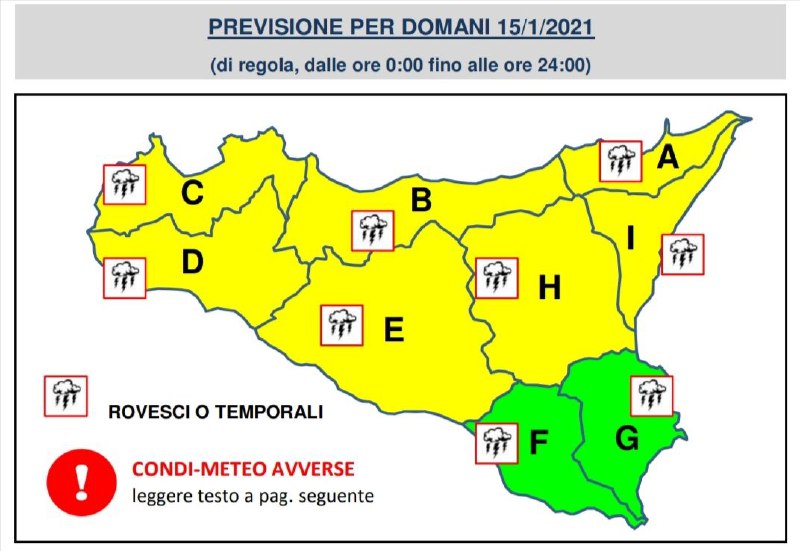 Meteo Sicilia domani allerta gialla