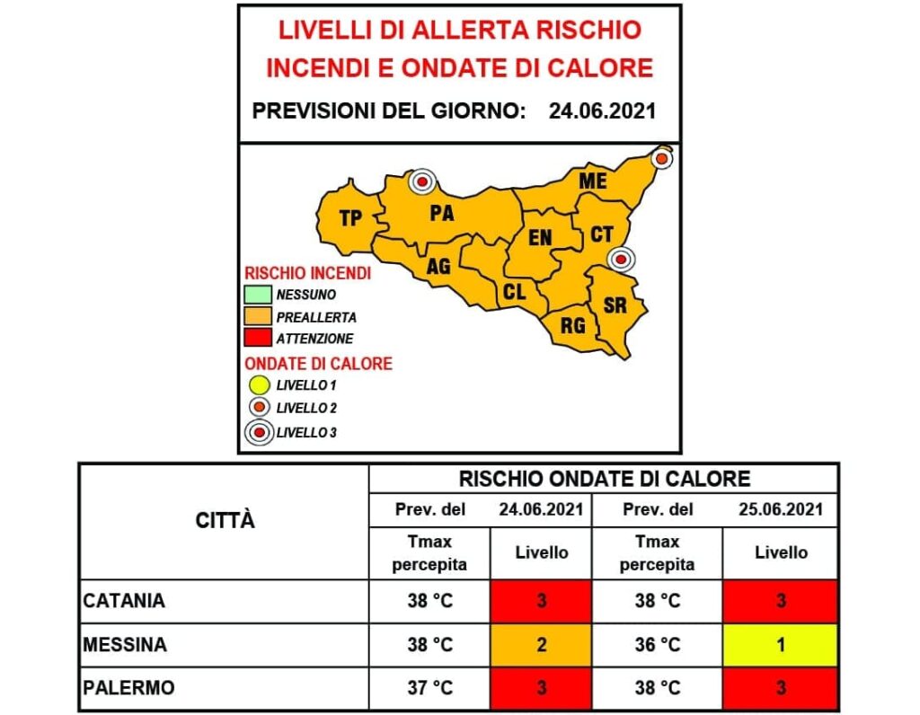 allerta caldo Sicilia 24 25 giugno