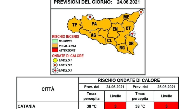 allerta caldo Sicilia 24 25 giugno