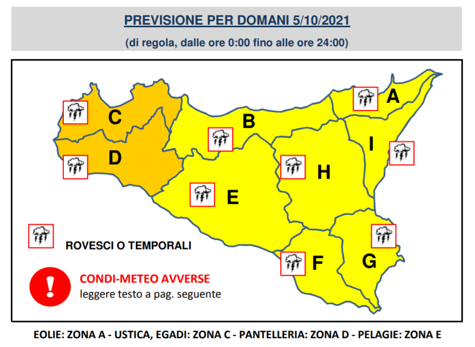 allerta meteo arancione sicilia 5 ottobre