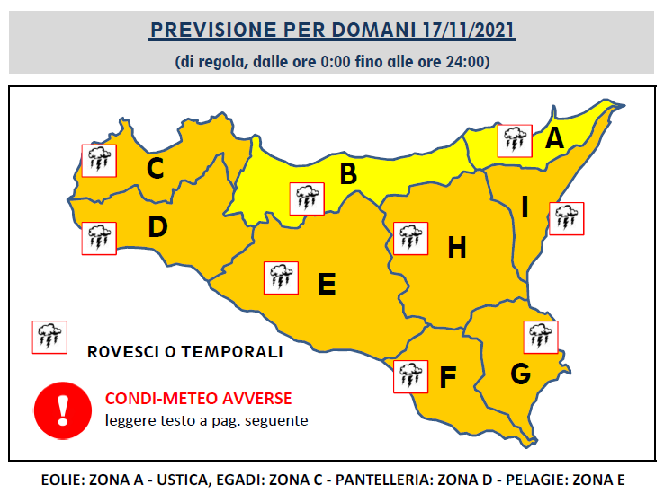 allerta meteo arancione sicilia 17 novembre