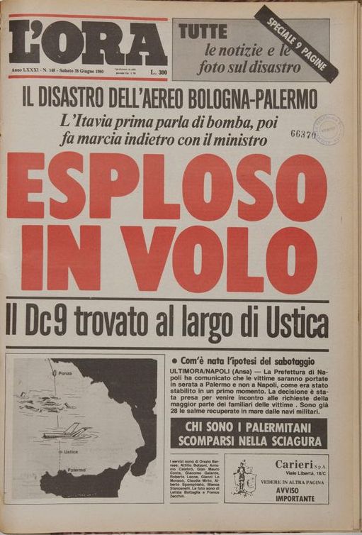 strage Ustica prima pagina ora