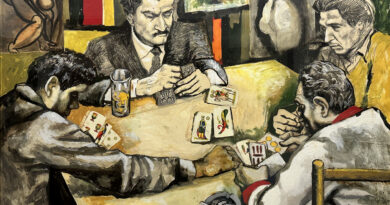 Renato Guttuso - _Giocatori di carte_ - tempera, inchiostro e collage su carta intelata Modica