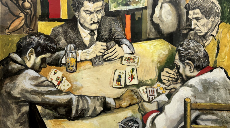 Renato Guttuso - _Giocatori di carte_ - tempera, inchiostro e collage su carta intelata Modica